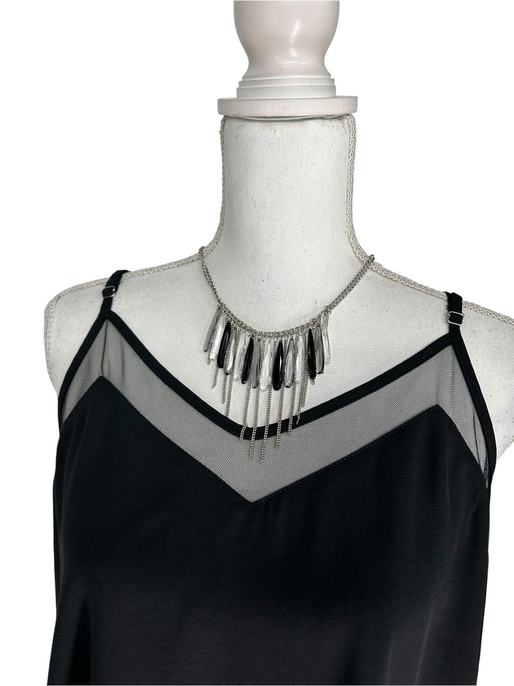 Black, Gray, Clear Crystal Chain Statement Necklace / 20 3/4” Length / Y2K Goth